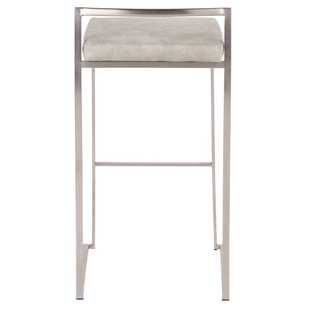 Stainless Steel, Light Grey Cowboy Fabric Fuji Stacker Barstool - Set of 2