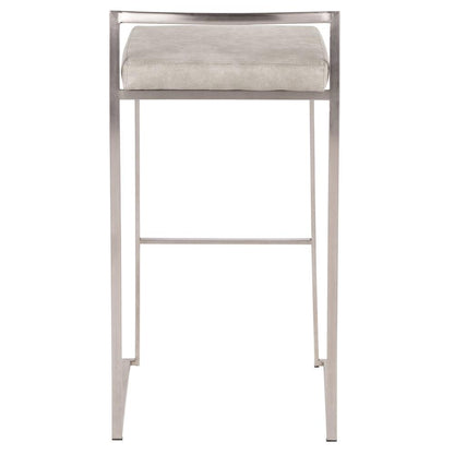 Stainless Steel, Light Grey Cowboy Fabric Fuji Stacker Barstool - Set of 2