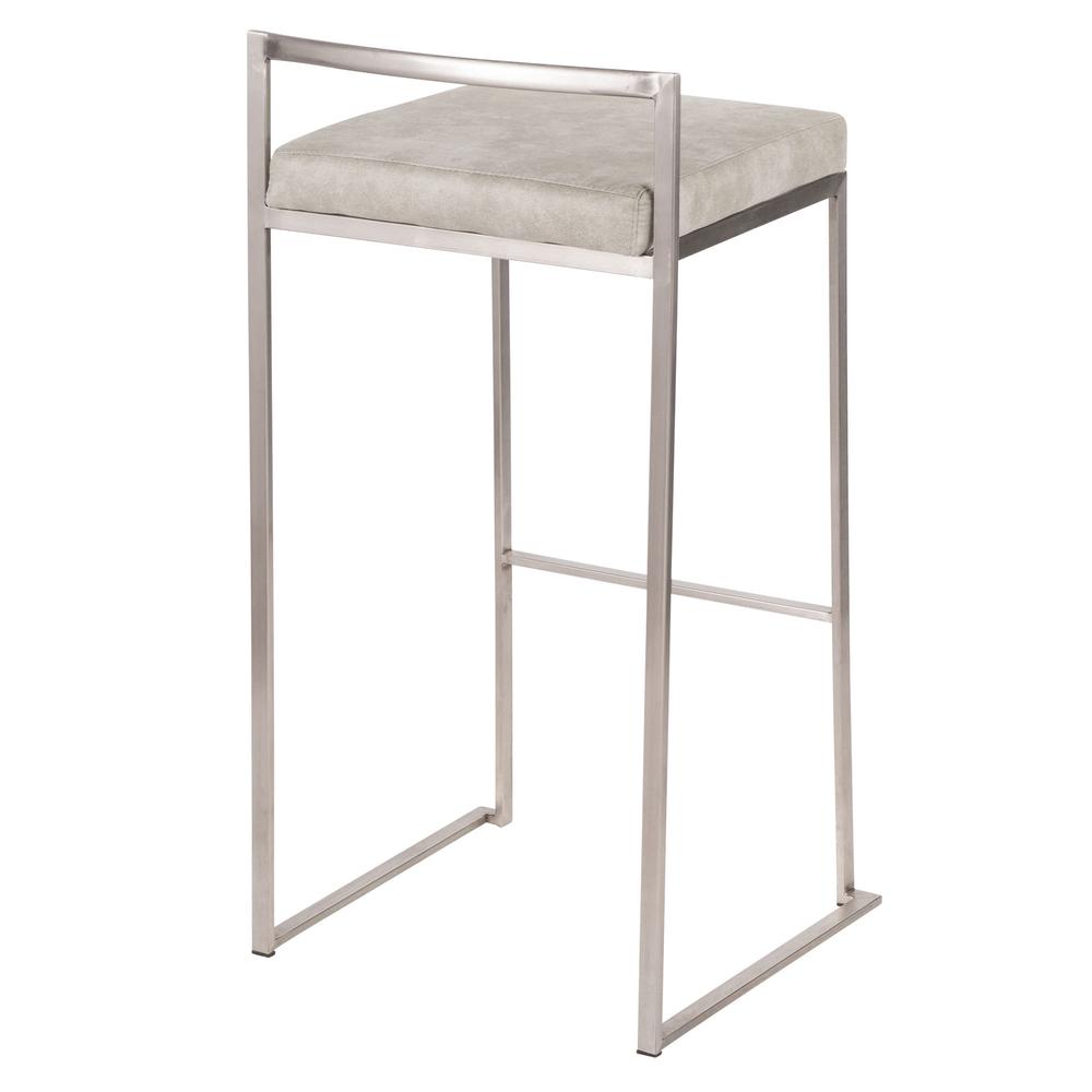 Stainless Steel, Light Grey Cowboy Fabric Fuji Stacker Barstool - Set of 2