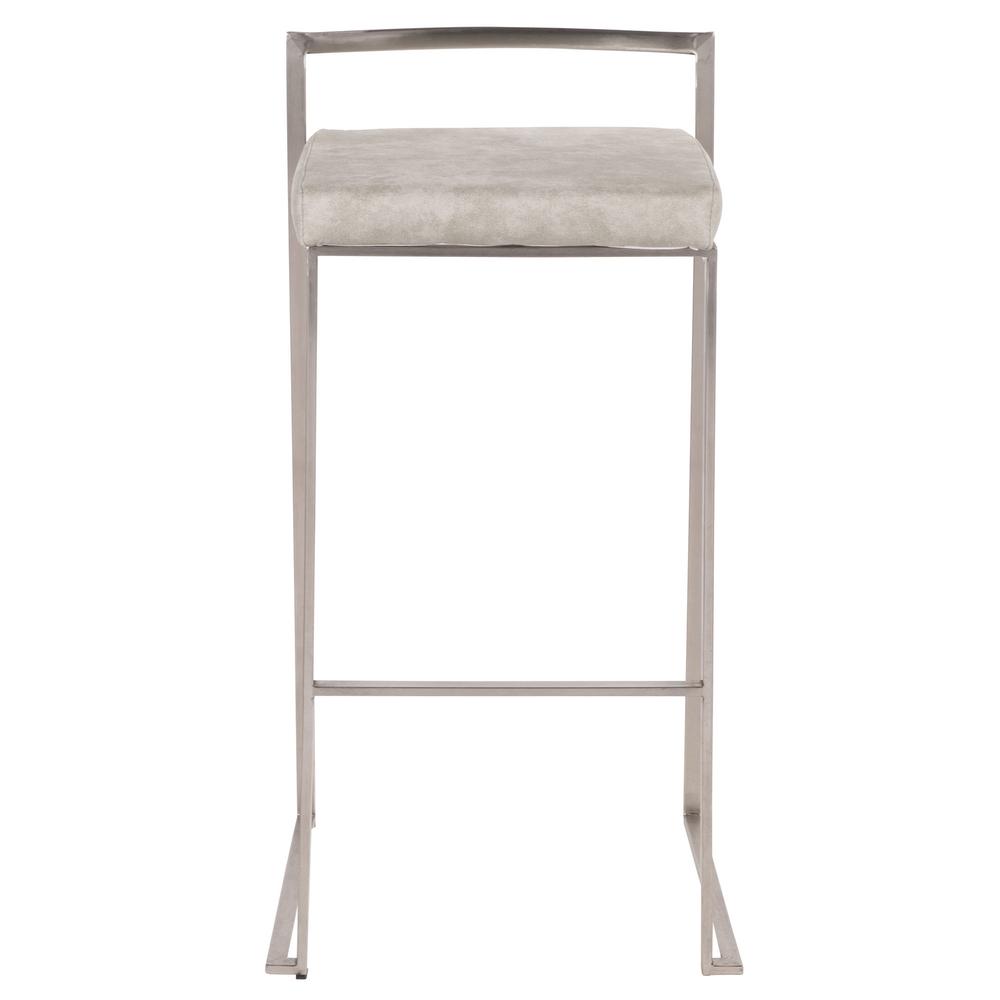 Stainless Steel, Light Grey Cowboy Fabric Fuji Stacker Barstool - Set of 2