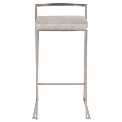 Stainless Steel, Light Grey Cowboy Fabric Fuji Stacker Barstool - Set of 2