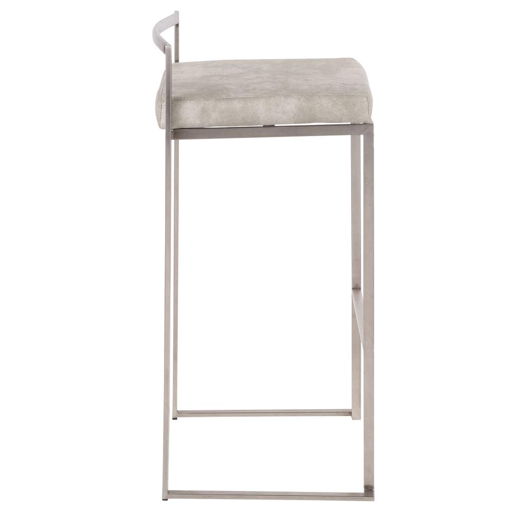 Stainless Steel, Light Grey Cowboy Fabric Fuji Stacker Barstool - Set of 2