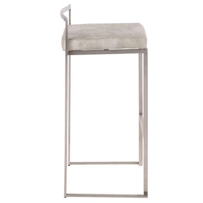 Stainless Steel, Light Grey Cowboy Fabric Fuji Stacker Barstool - Set of 2