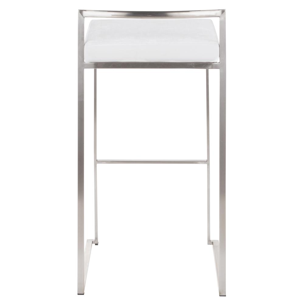 Brushed Stainless Steel, White Velvet Fuji Stacker Barstool - Set of 2