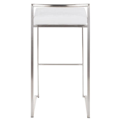 Brushed Stainless Steel, White Velvet Fuji Stacker Barstool - Set of 2