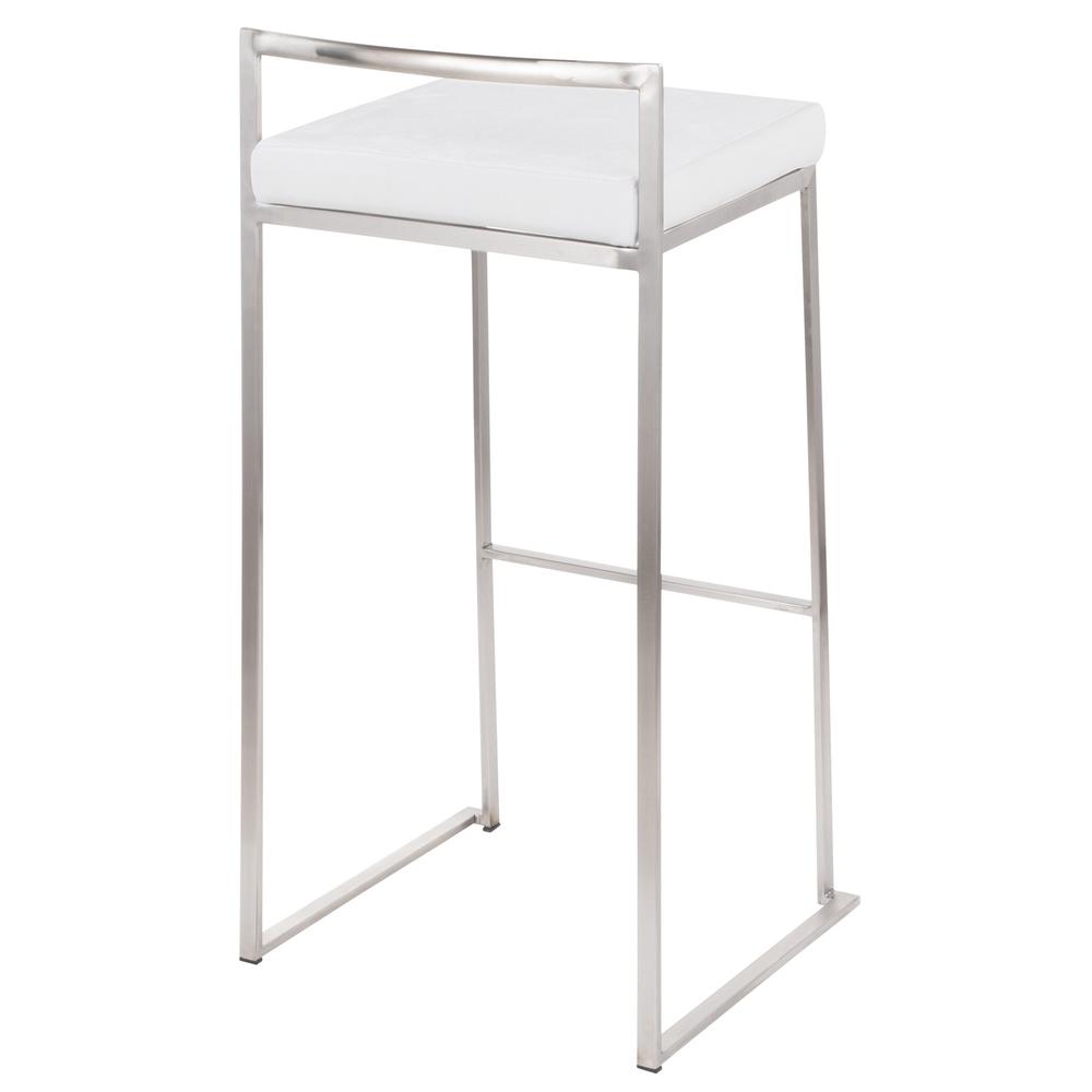 Brushed Stainless Steel, White Velvet Fuji Stacker Barstool - Set of 2