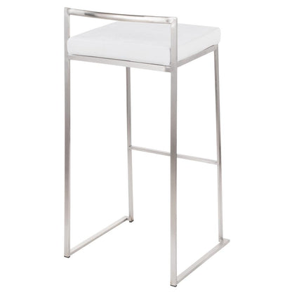 Brushed Stainless Steel, White Velvet Fuji Stacker Barstool - Set of 2
