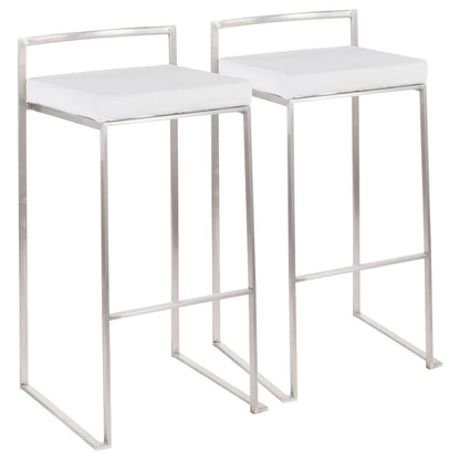 Brushed Stainless Steel, White Velvet Fuji Stacker Barstool - Set of 2
