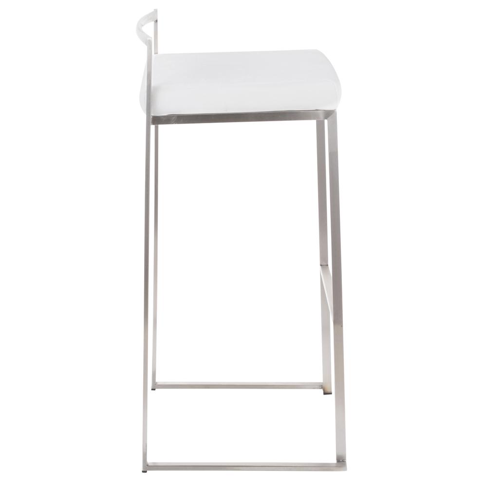 Brushed Stainless Steel, White Velvet Fuji Stacker Barstool - Set of 2