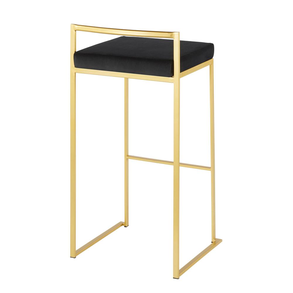 Gold Metal, Black Velvet Fuji Stacker Barstool - Set of 2