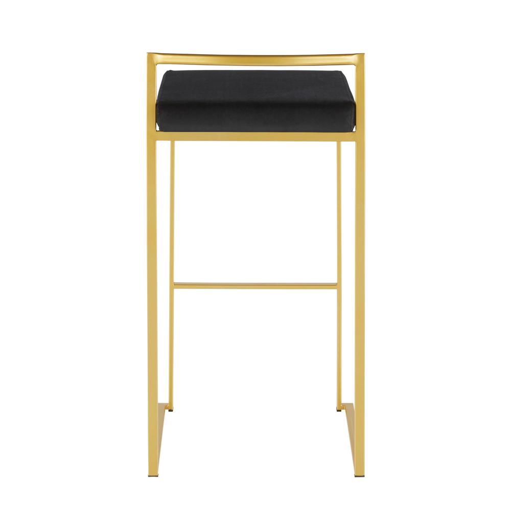Gold Metal, Black Velvet Fuji Stacker Barstool - Set of 2