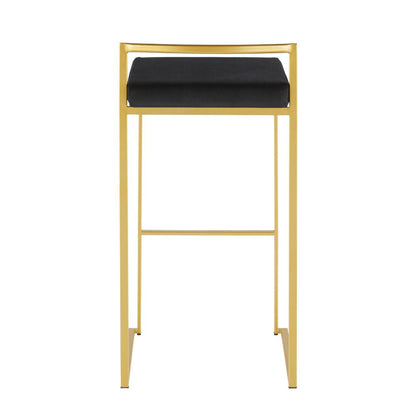 Gold Metal, Black Velvet Fuji Stacker Barstool - Set of 2