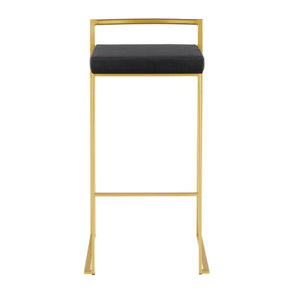 Gold Metal, Black Velvet Fuji Stacker Barstool - Set of 2