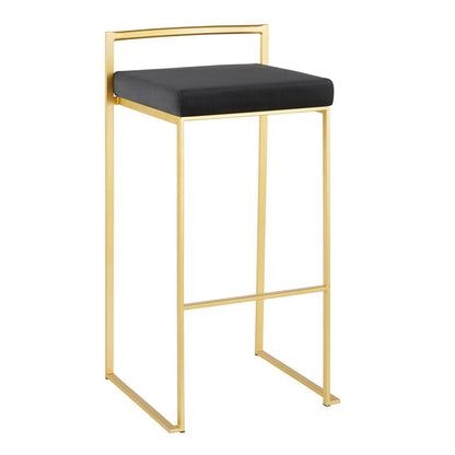 Gold Metal, Black Velvet Fuji Stacker Barstool - Set of 2