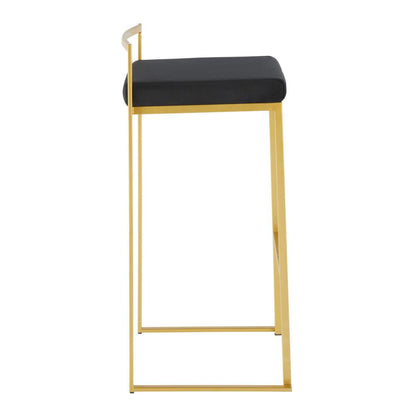 Gold Metal, Black Velvet Fuji Stacker Barstool - Set of 2