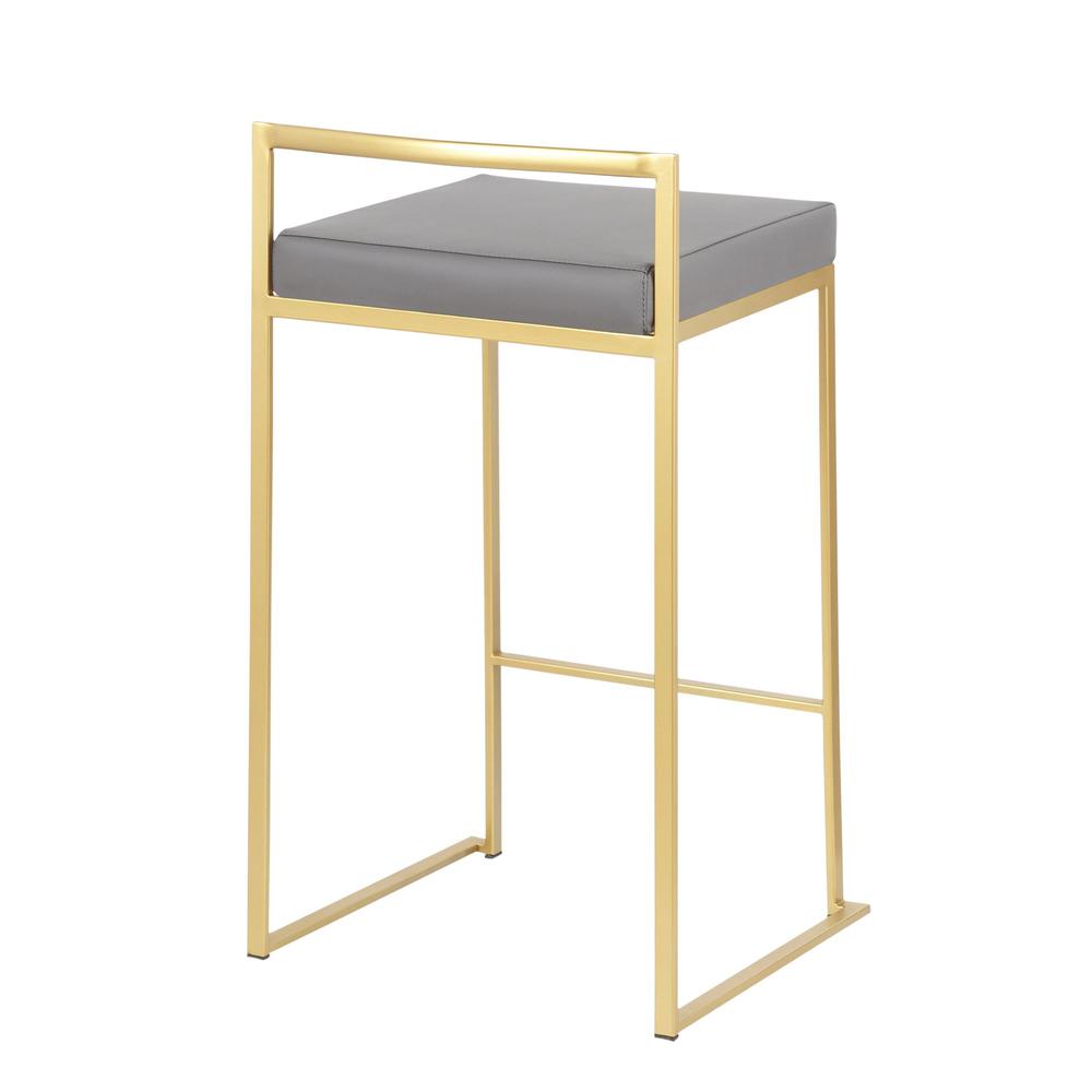 Gold Metal, Grey PU Fuji Stacker Counter Stool - Set of 2