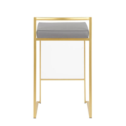 Gold Metal, Grey PU Fuji Stacker Counter Stool - Set of 2