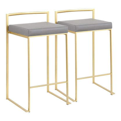 Gold Metal, Grey PU Fuji Stacker Counter Stool - Set of 2