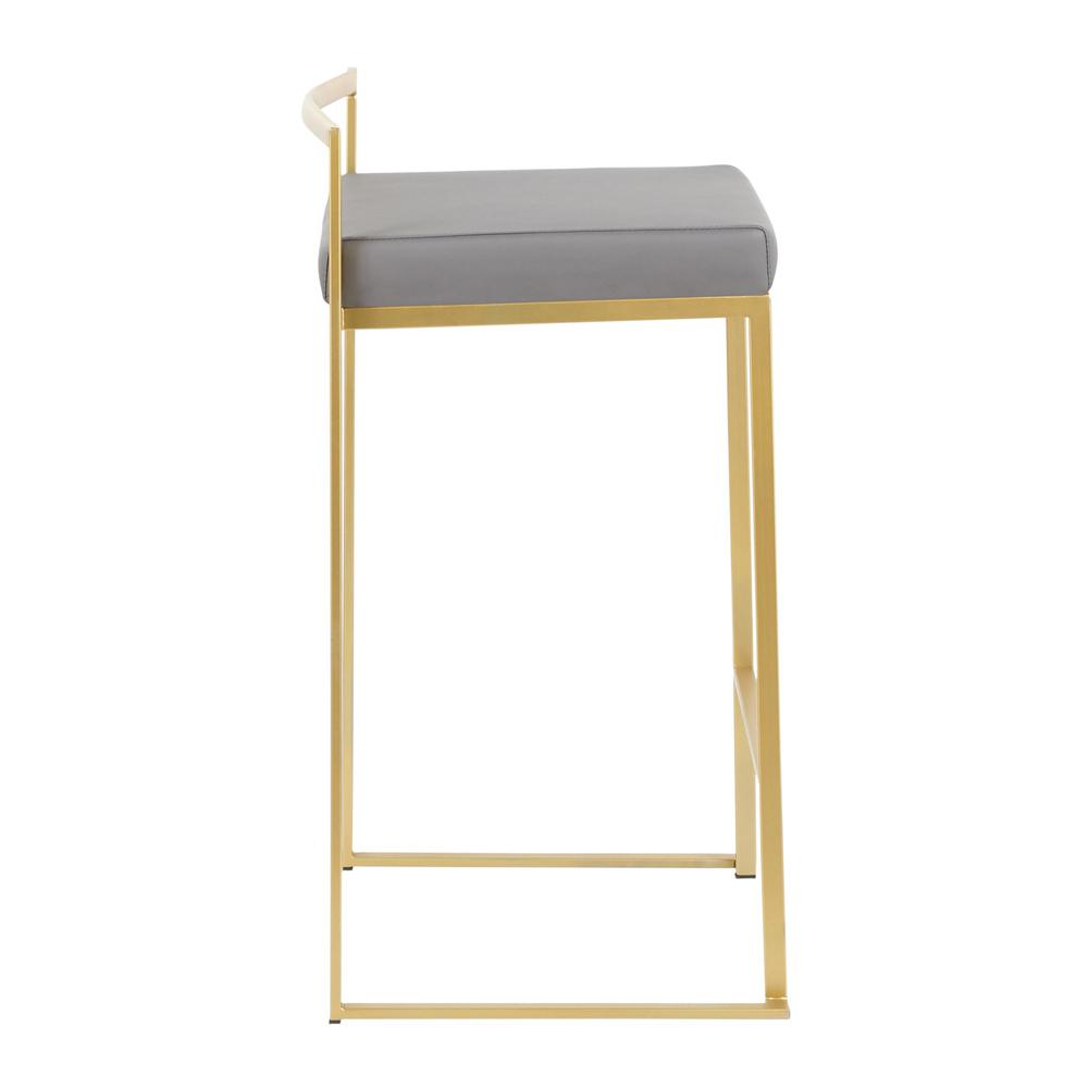 Gold Metal, Grey PU Fuji Stacker Counter Stool - Set of 2