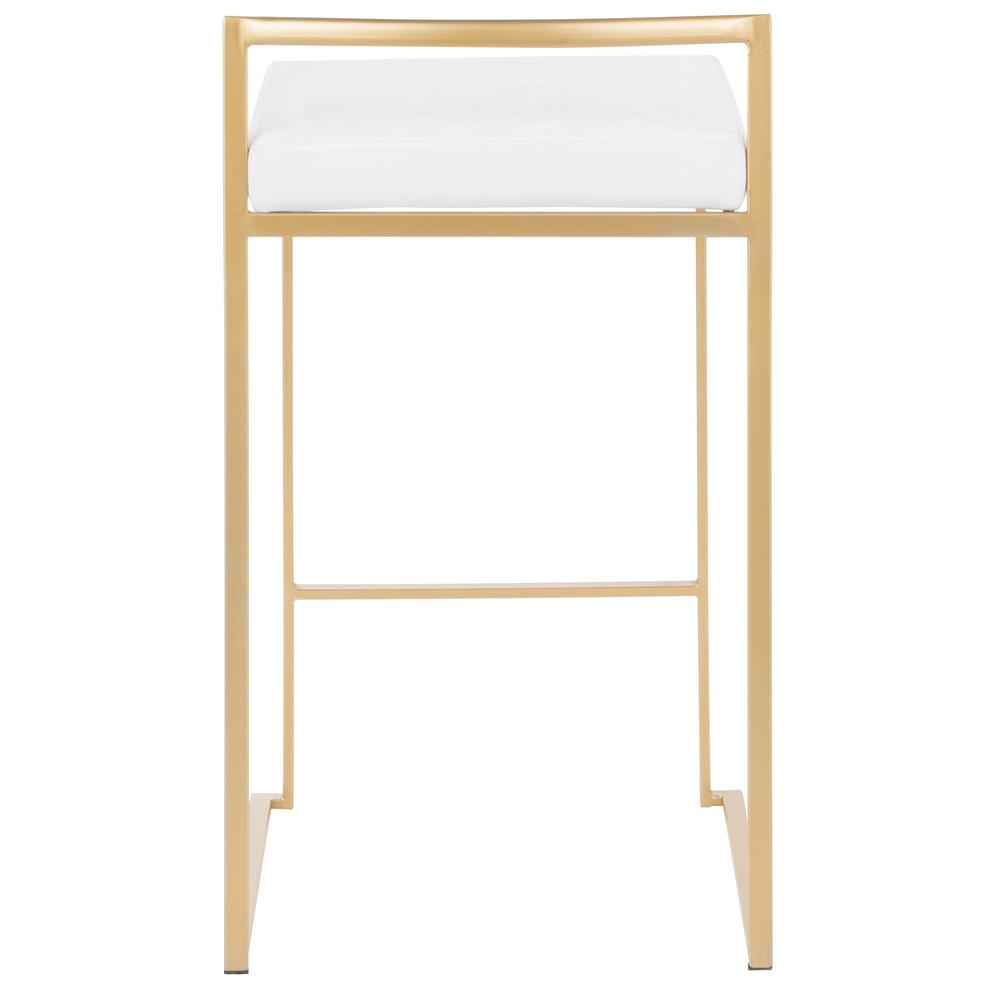 Gold Metal, White Velvet Fuji Stacker Counter Stool - Set of 2
