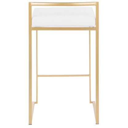 Gold Metal, White Velvet Fuji Stacker Counter Stool - Set of 2
