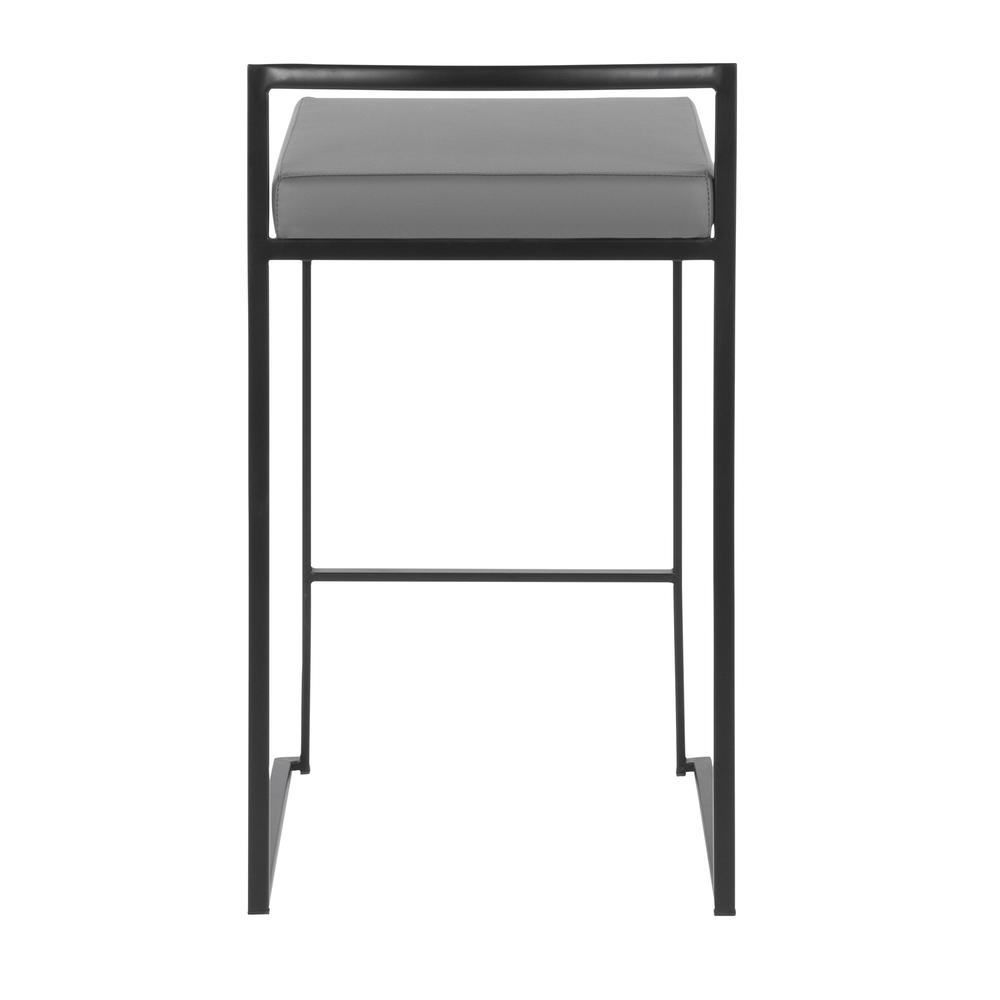 Black Metal, Grey PU Fuji Stacker Counter Stool - Set of 2