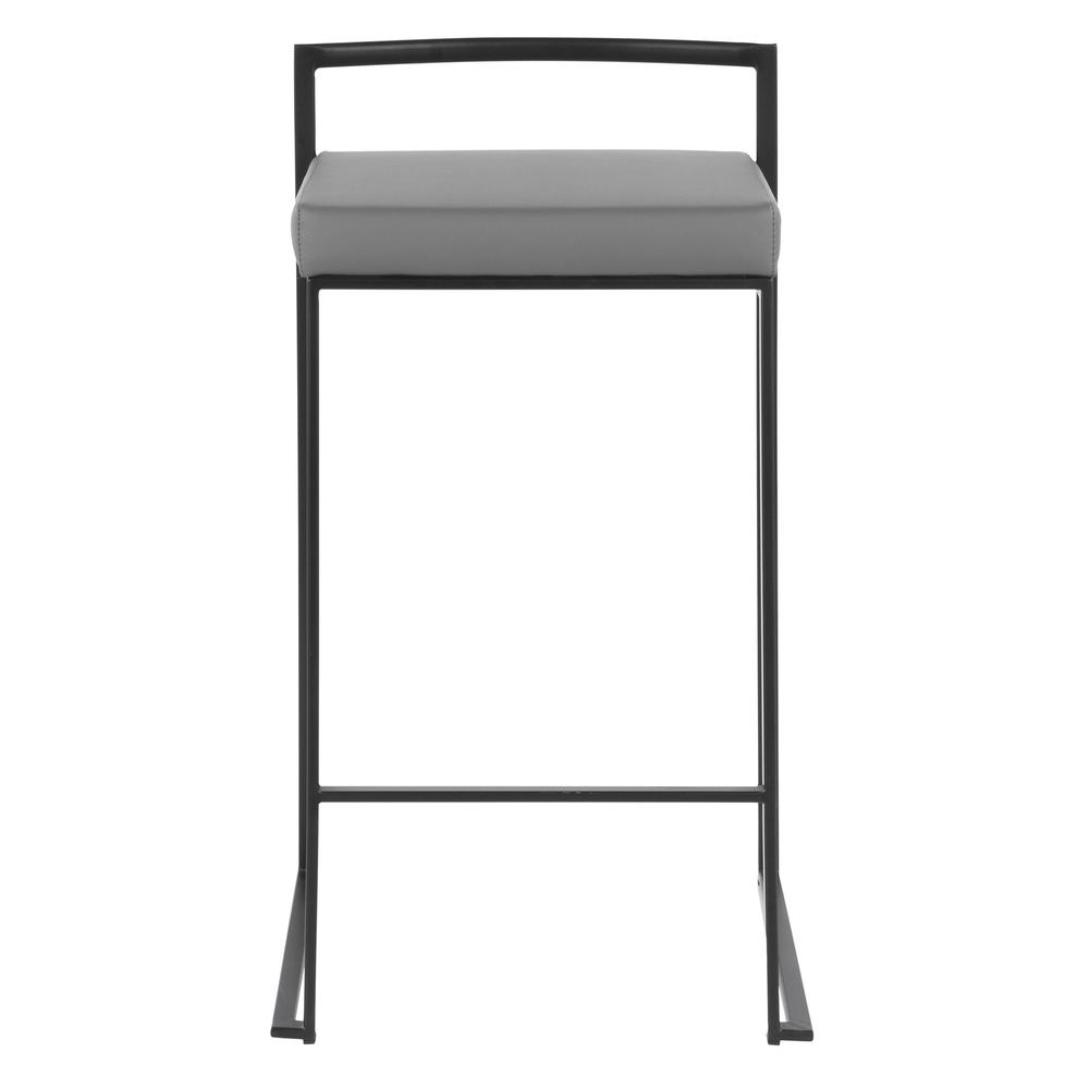 Black Metal, Grey PU Fuji Stacker Counter Stool - Set of 2