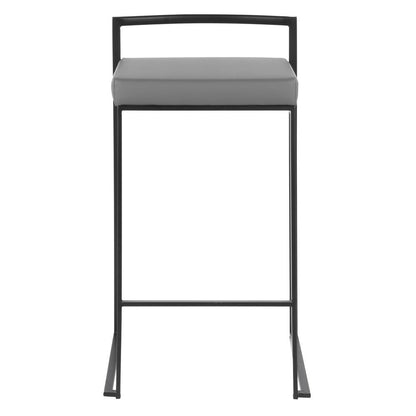 Black Metal, Grey PU Fuji Stacker Counter Stool - Set of 2