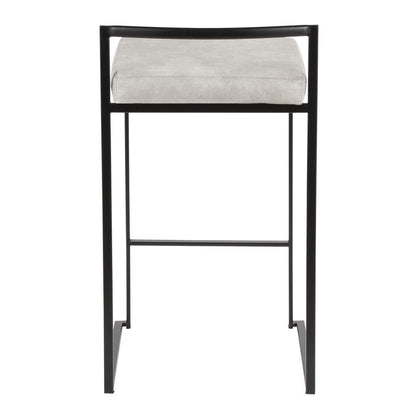 Black, Light Grey Cowboy Fabric Fuji Stacker Counter Stool - Set of 2