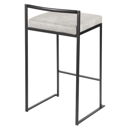 Black, Light Grey Cowboy Fabric Fuji Stacker Counter Stool - Set of 2