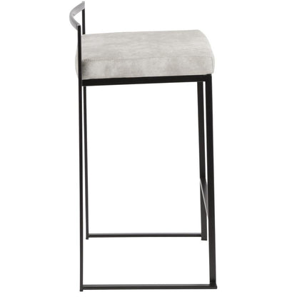 Black, Light Grey Cowboy Fabric Fuji Stacker Counter Stool - Set of 2