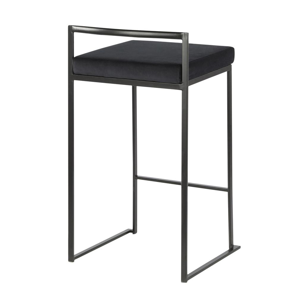 Black Metal, Black Velvet Fuji Stacker Counter Stool - Set of 2