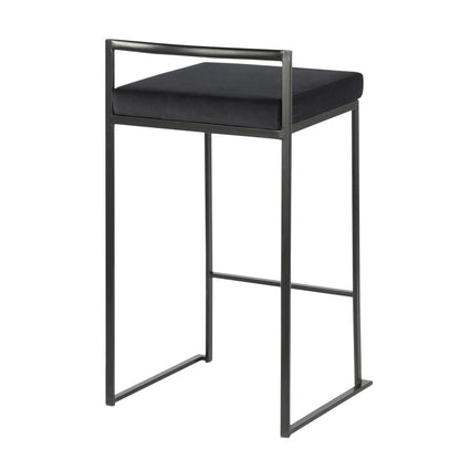 Black Metal, Black Velvet Fuji Stacker Counter Stool - Set of 2