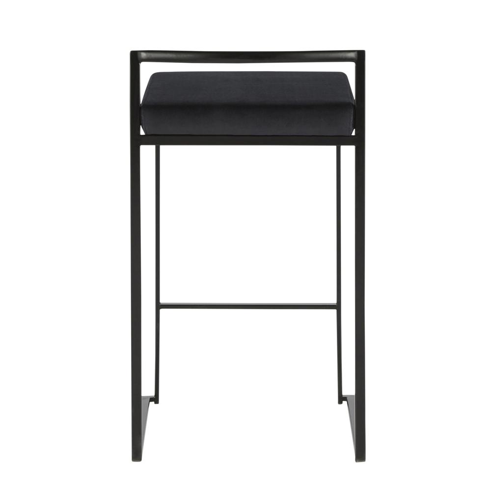 Black Metal, Black Velvet Fuji Stacker Counter Stool - Set of 2