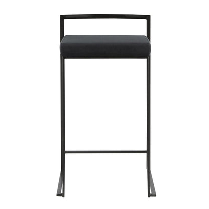 Black Metal, Black Velvet Fuji Stacker Counter Stool - Set of 2