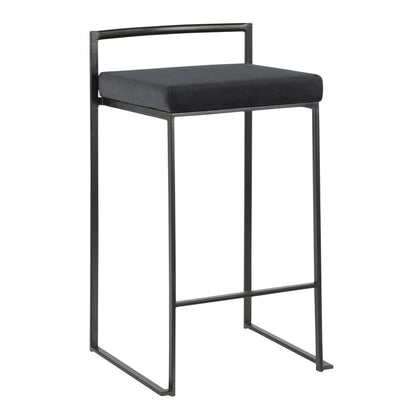 Black Metal, Black Velvet Fuji Stacker Counter Stool - Set of 2