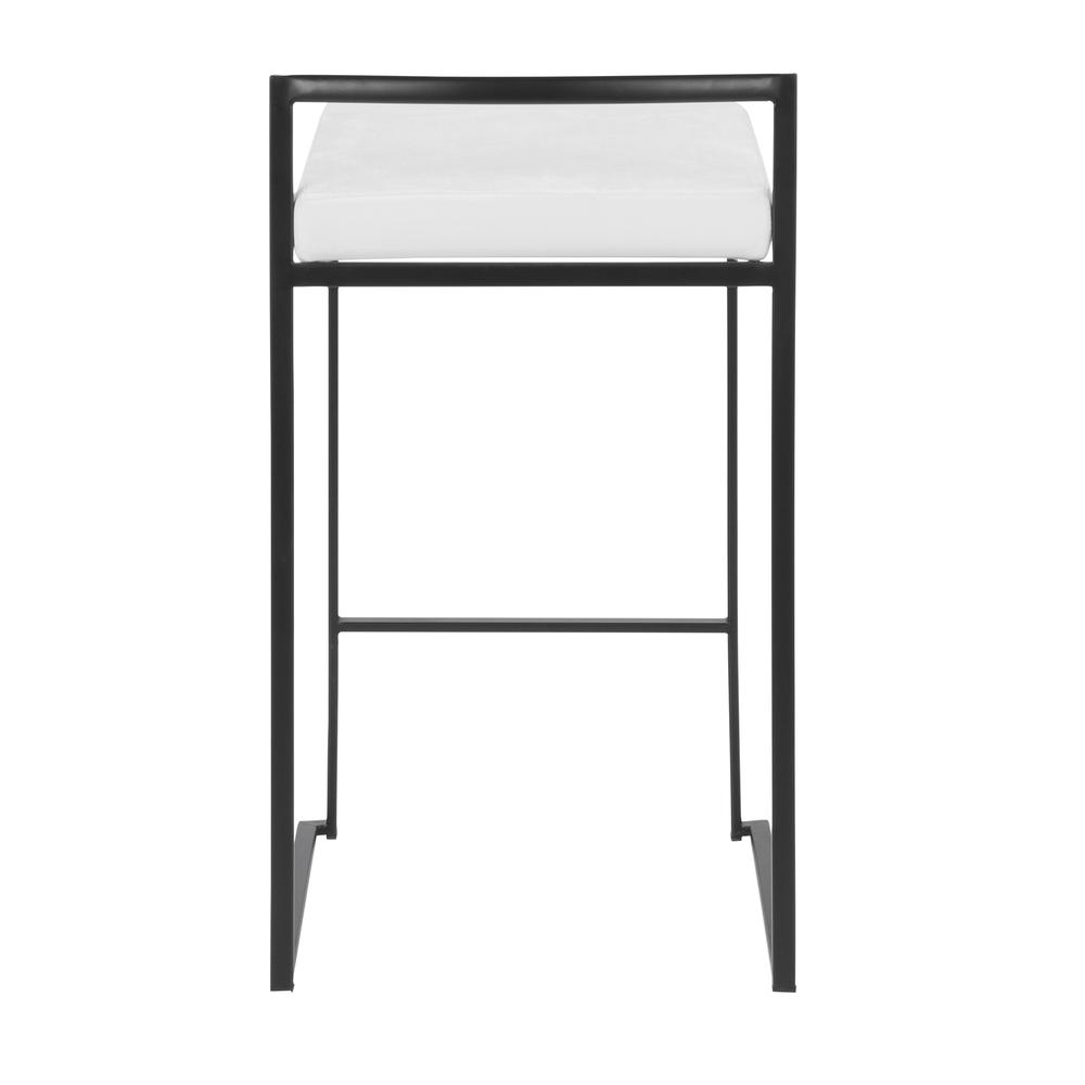 Black Metal, White Velvet Fuji Stacker Counter Stool - Set of 2
