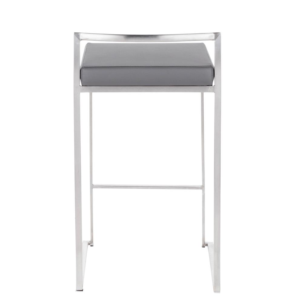 Brushed Stainless Steel, Grey PU Fuji Stacker Counter Stool - Set of 2