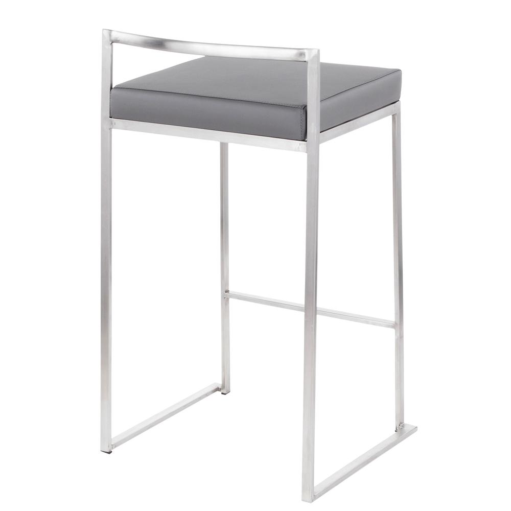 Brushed Stainless Steel, Grey PU Fuji Stacker Counter Stool - Set of 2
