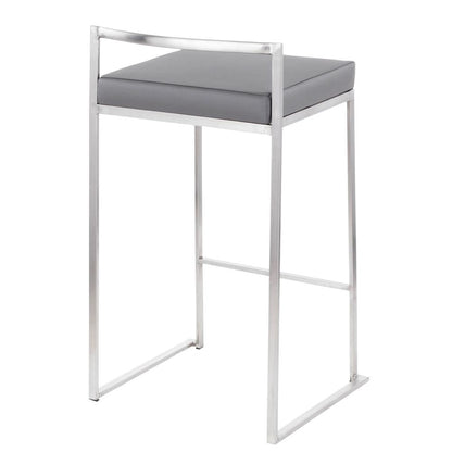 Brushed Stainless Steel, Grey PU Fuji Stacker Counter Stool - Set of 2