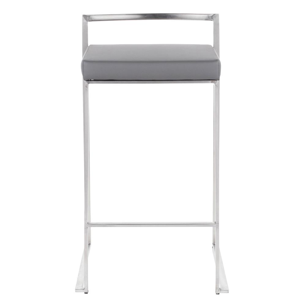 Brushed Stainless Steel, Grey PU Fuji Stacker Counter Stool - Set of 2