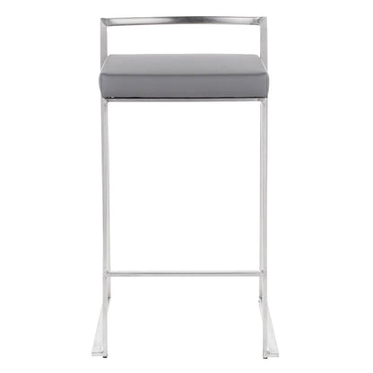 Brushed Stainless Steel, Grey PU Fuji Stacker Counter Stool - Set of 2