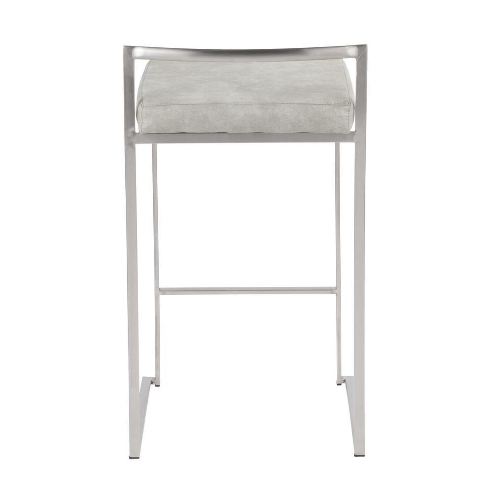 Stainless Steel, Light Grey Cowboy Fabric Fuji Stacker Counter Stool - Set of 2