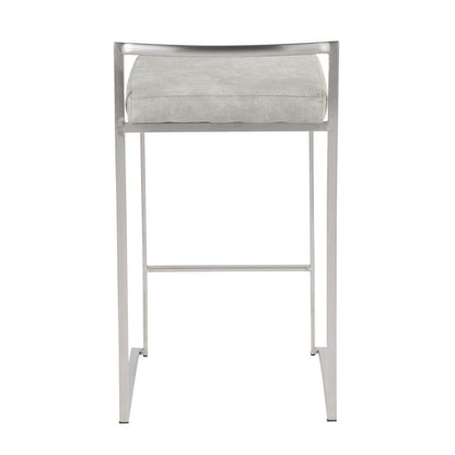 Stainless Steel, Light Grey Cowboy Fabric Fuji Stacker Counter Stool - Set of 2