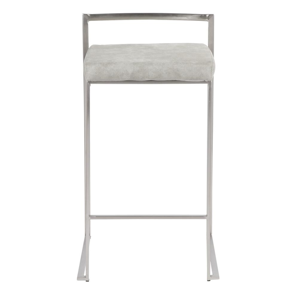 Stainless Steel, Light Grey Cowboy Fabric Fuji Stacker Counter Stool - Set of 2