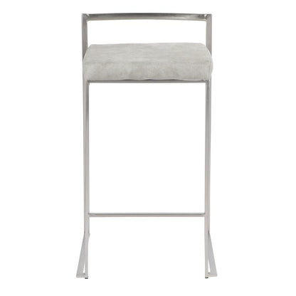 Stainless Steel, Light Grey Cowboy Fabric Fuji Stacker Counter Stool - Set of 2