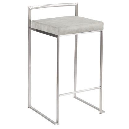 Stainless Steel, Light Grey Cowboy Fabric Fuji Stacker Counter Stool - Set of 2