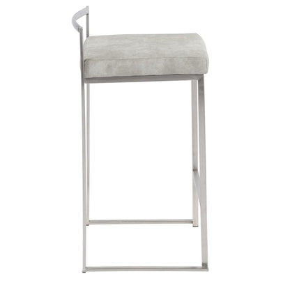 Stainless Steel, Light Grey Cowboy Fabric Fuji Stacker Counter Stool - Set of 2