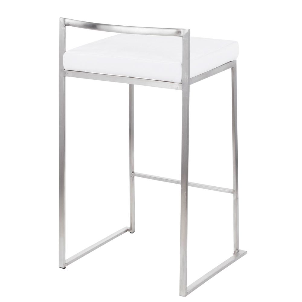 Brushed Stainless Steel, White Velvet Fuji Stacker Counter Stool - Set of 2