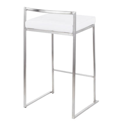 Brushed Stainless Steel, White Velvet Fuji Stacker Counter Stool - Set of 2